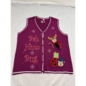 Holiday Time Woman's Lady Bug Button Up Sweater Vest 3X 22W/24W